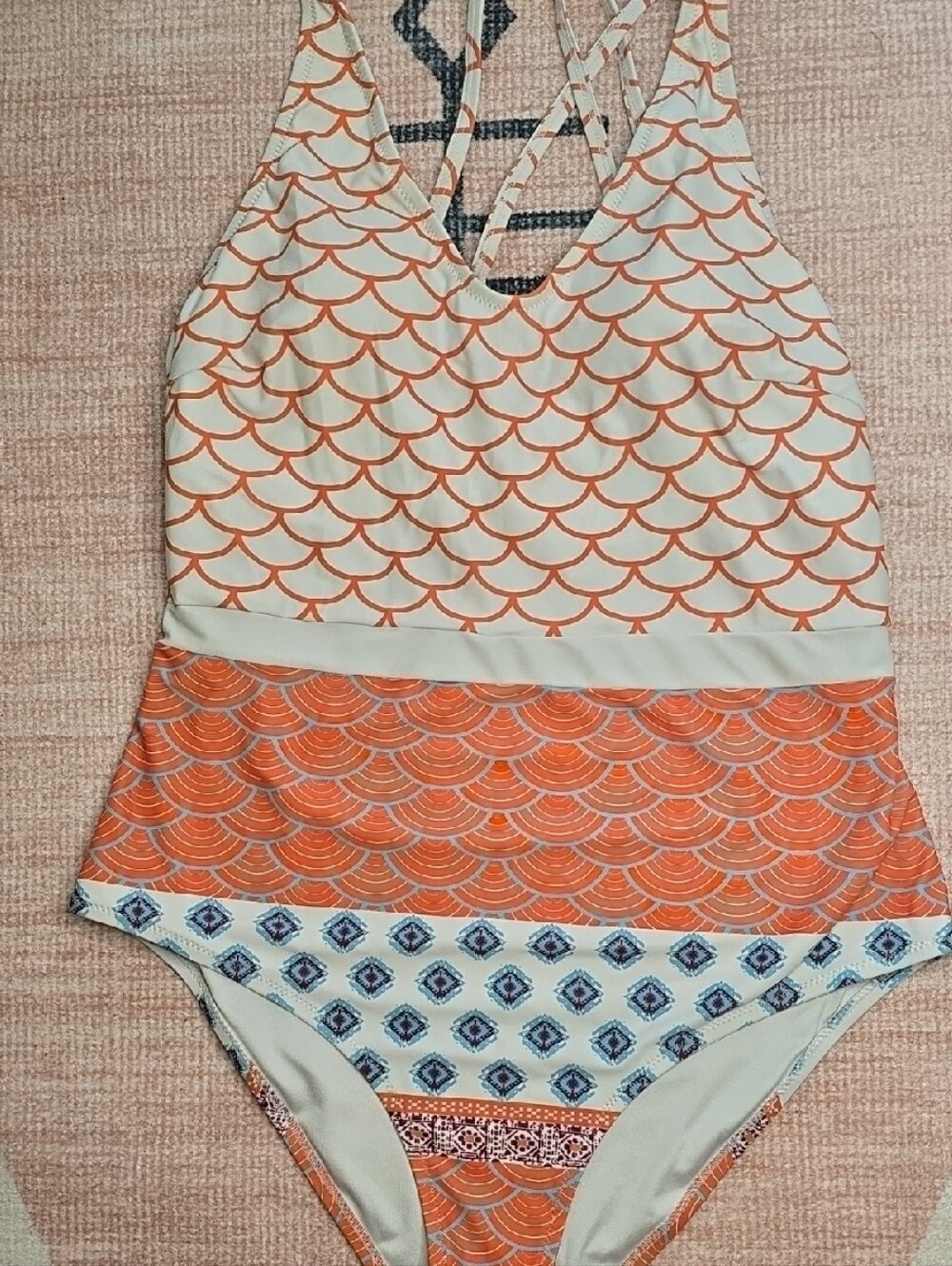 Cupshe Women’s Multi-Pattern One-Piece Swimsuit in Orange and Cream